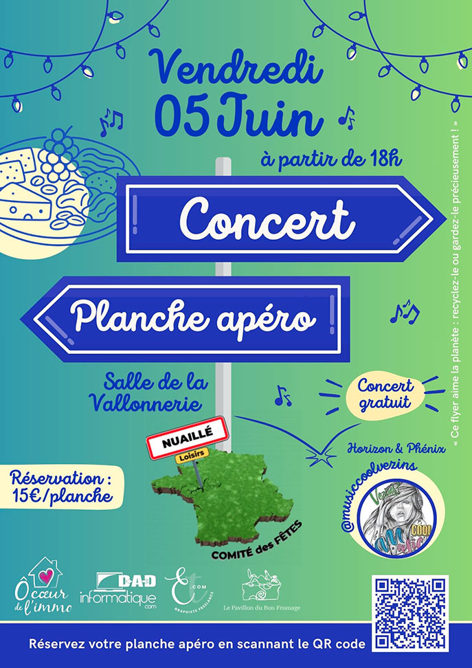 Concert et planche apéro à Nuaillé – Vendredi 5 juin dès 18h